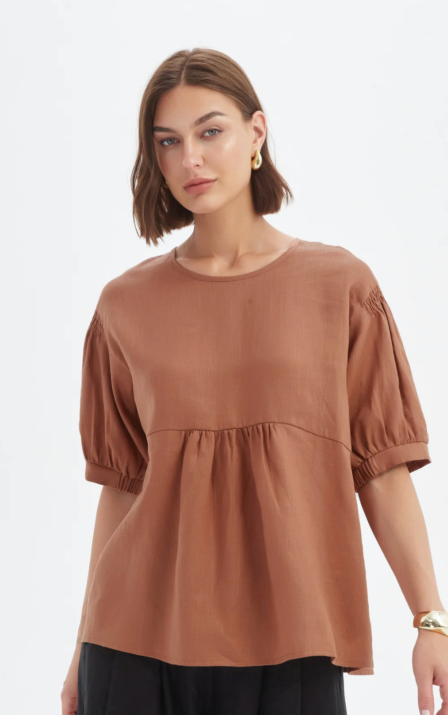 Bishop Sleeve Shirring Top - Cedar