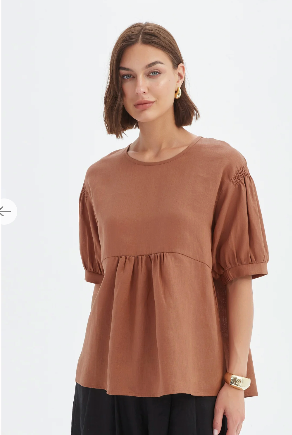 Bishop Sleeve Shirring Top - Cedar