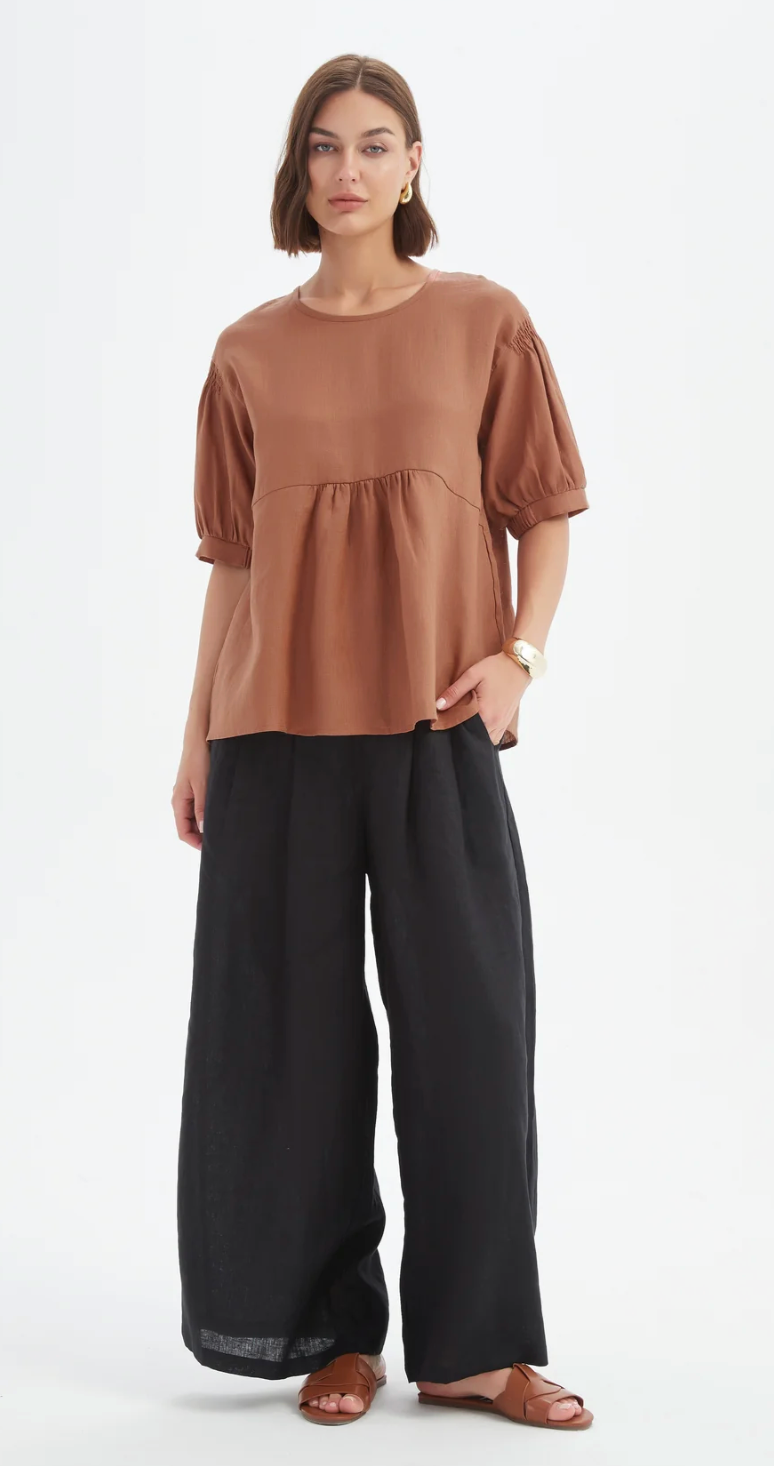 Bishop Sleeve Shirring Top - Cedar