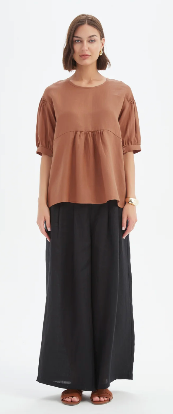 Bishop Sleeve Shirring Top - Cedar