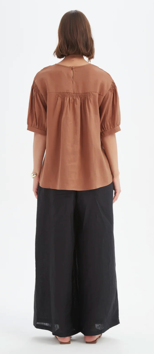 Bishop Sleeve Shirring Top - Cedar
