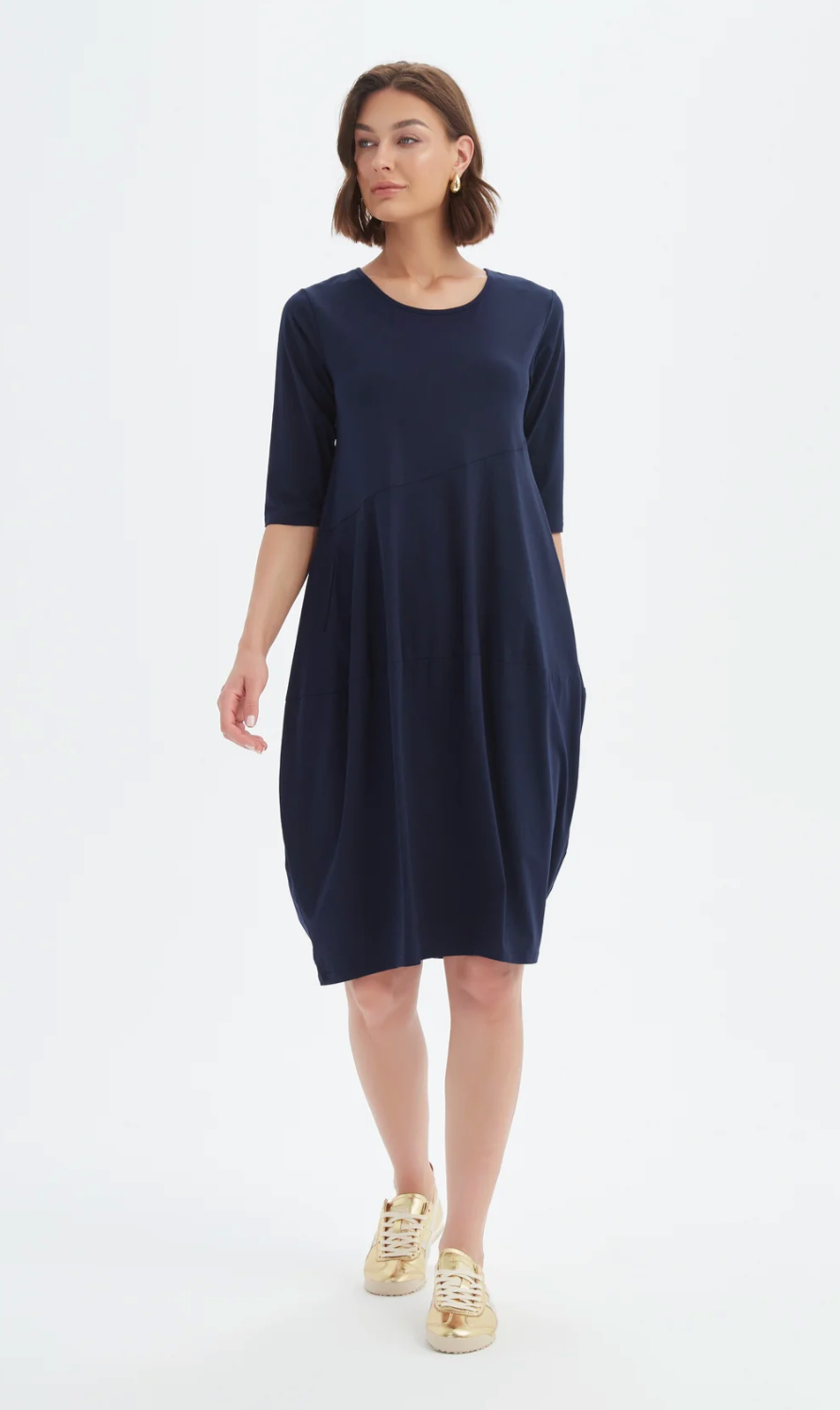 Diagonal Seam Summer Dress - Deep Navy