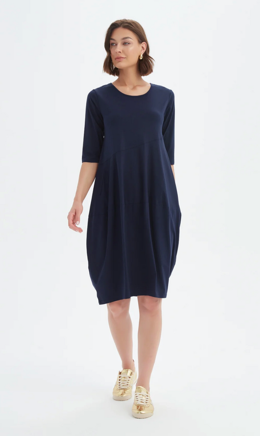 Diagonal Seam Summer Dress - Deep Navy