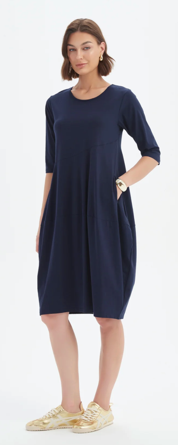 Diagonal Seam Summer Dress - Deep Navy
