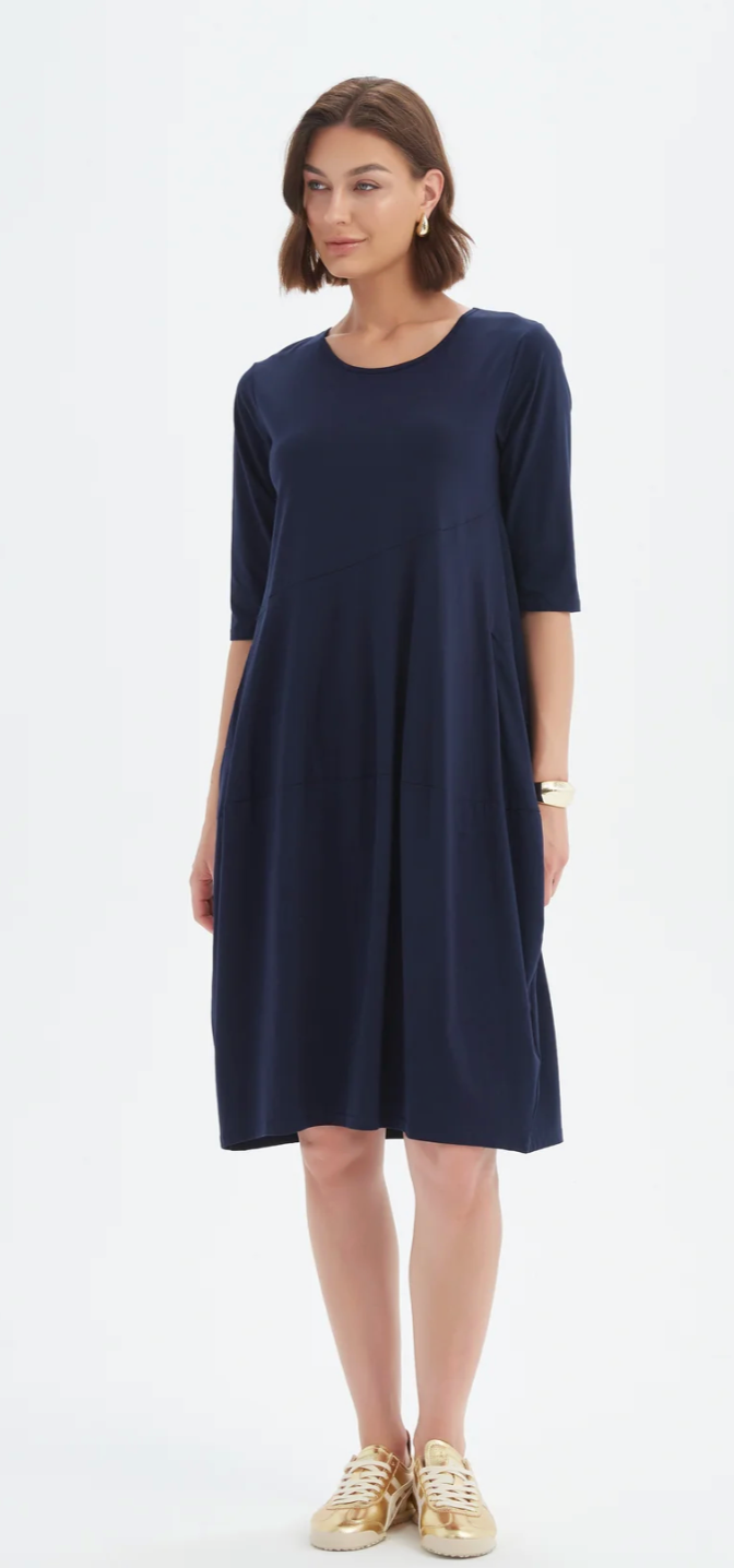 Diagonal Seam Summer Dress - Deep Navy