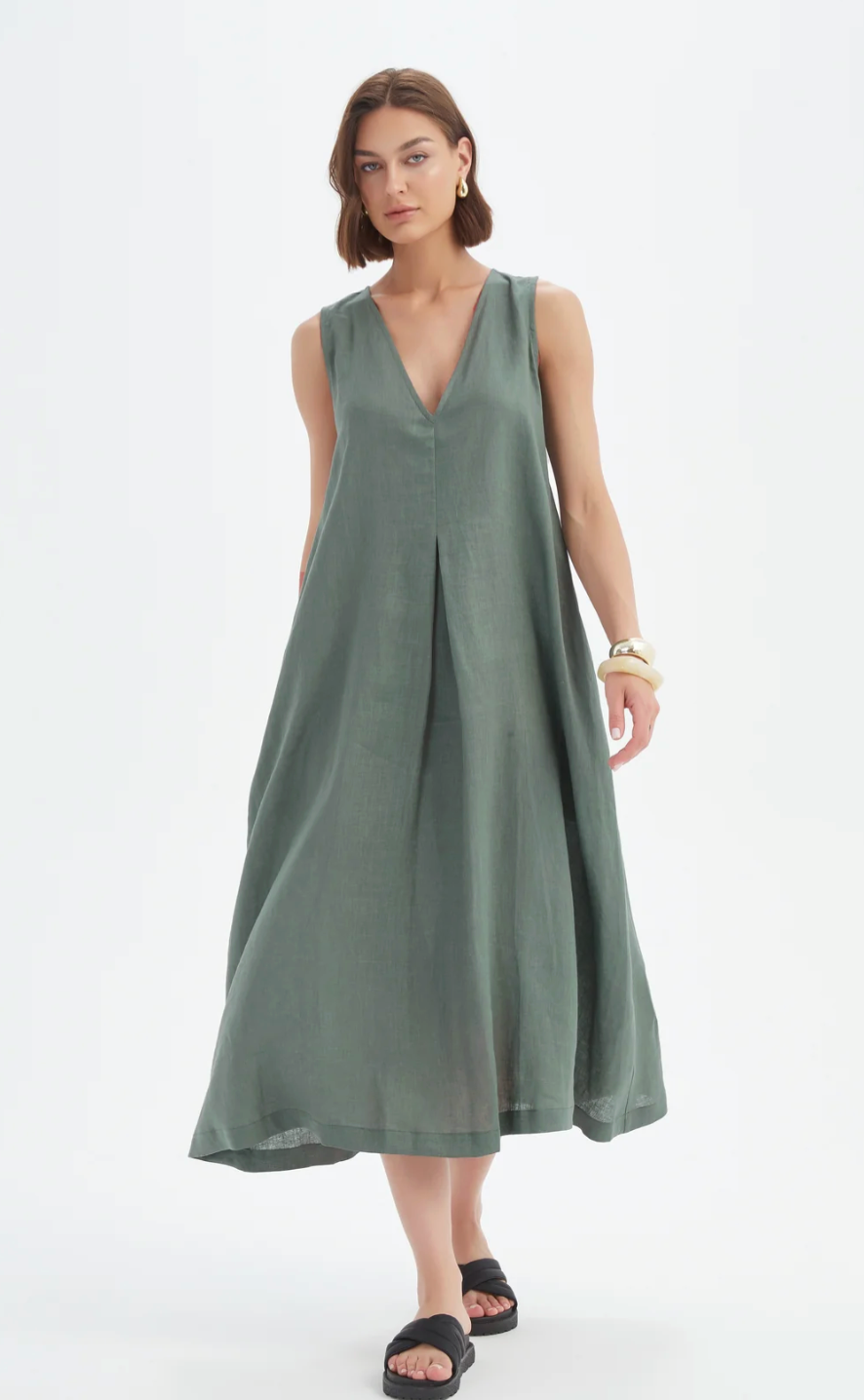 Inverted Pleat Dress - Petrol