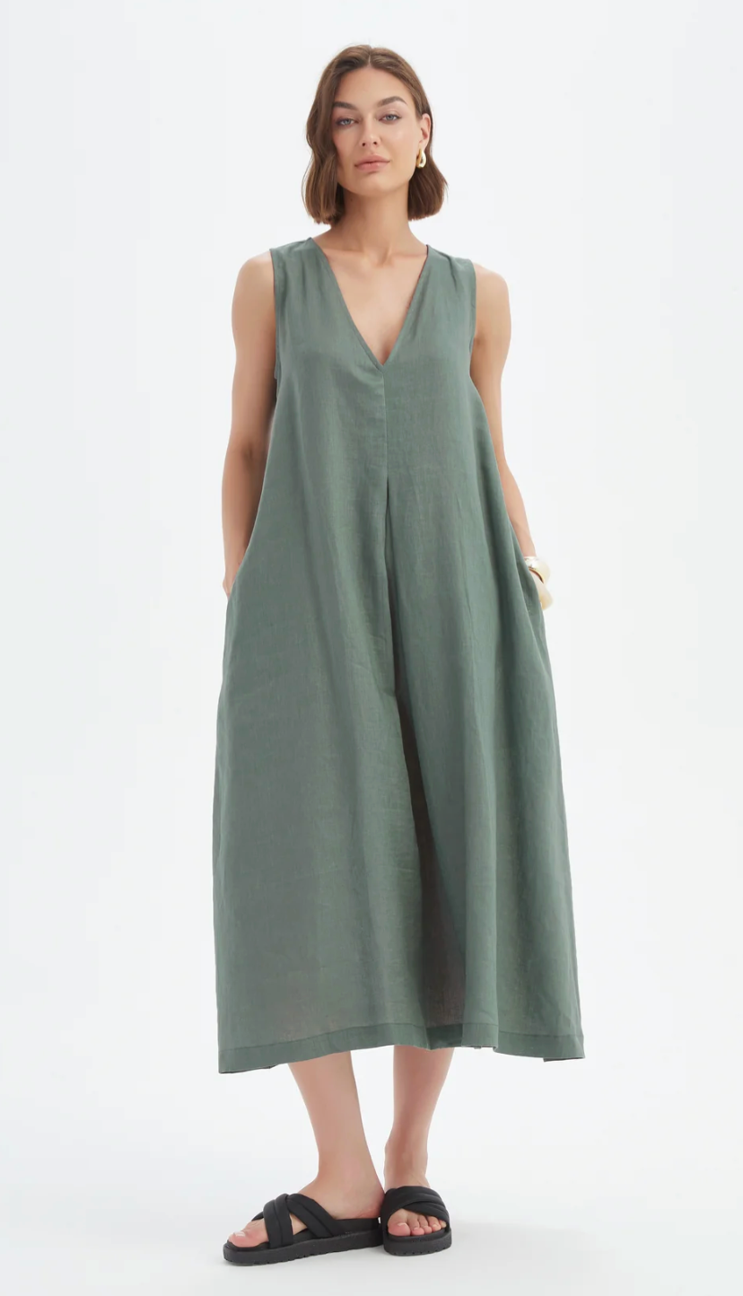 Inverted Pleat Dress - Petrol