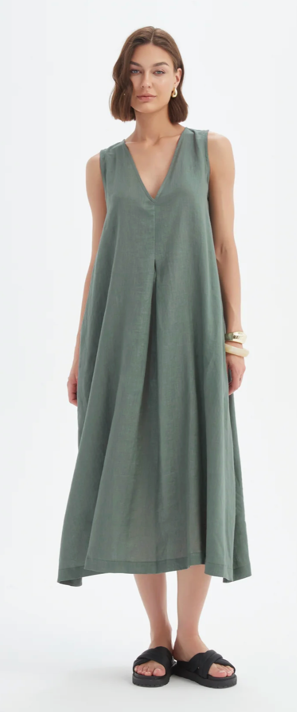 Inverted Pleat Dress - Petrol