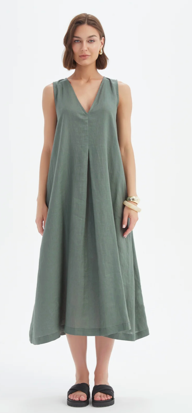 Inverted Pleat Dress - Petrol