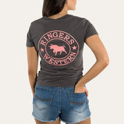 Ringers Western Signature Bull Tee Vintage Black Strawberry Pink - front view
