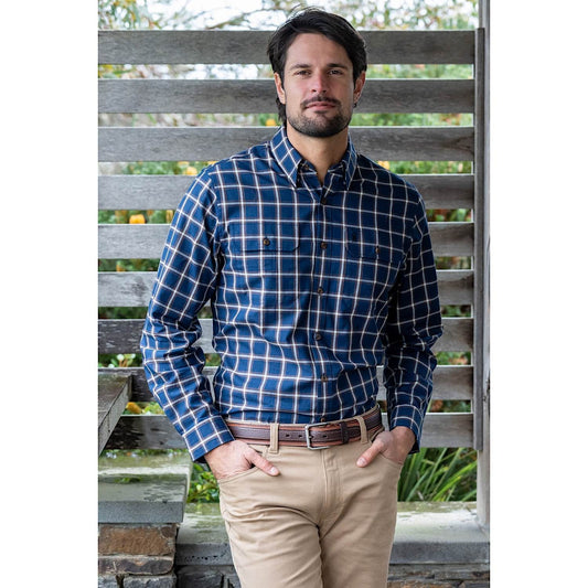 Peter 2-Pocket LS Shirt - Navy / Tan