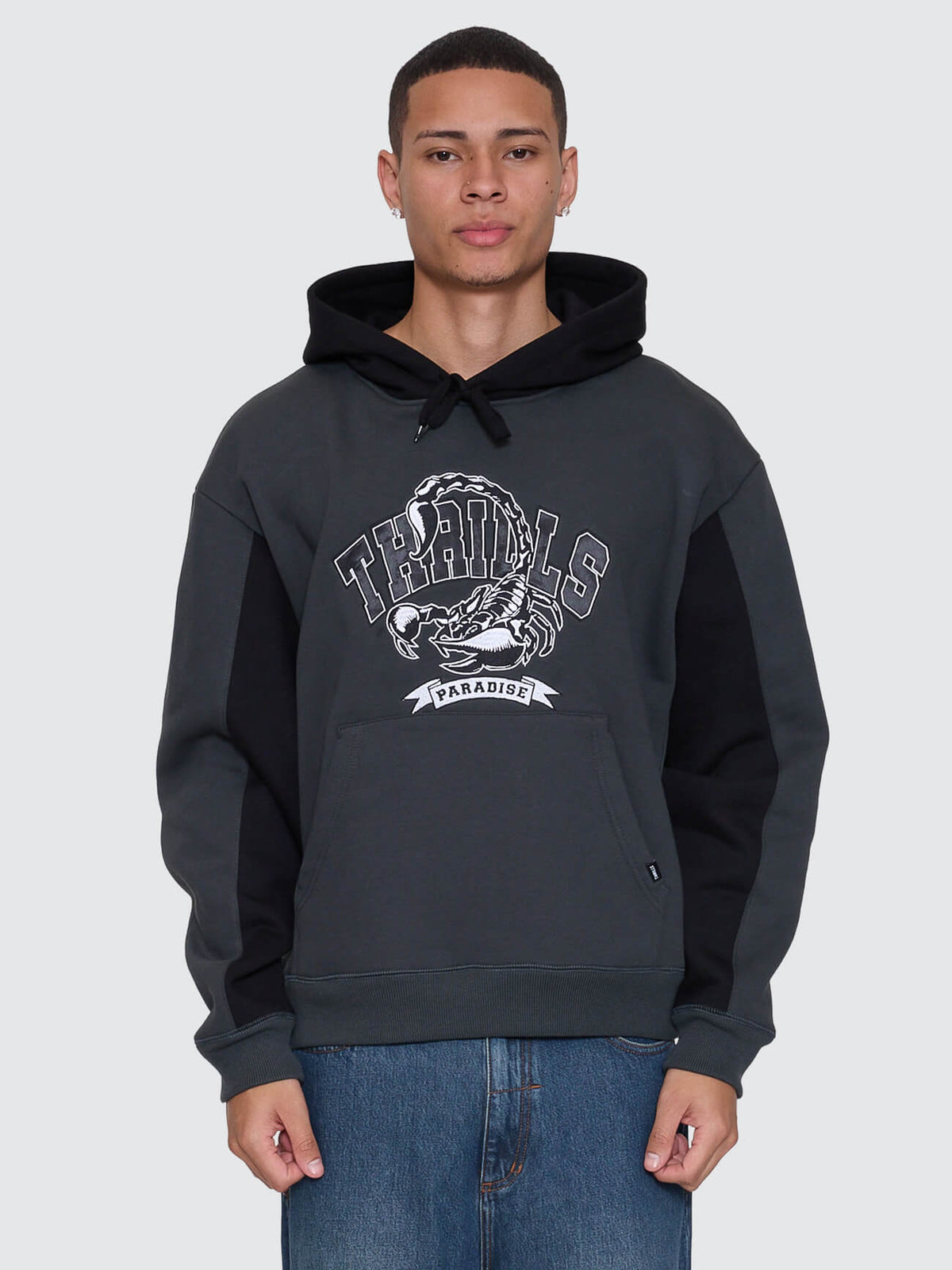 Sting Of Defeat Slouch Pull On Cropped Hood - Carbon - Catani Clothing