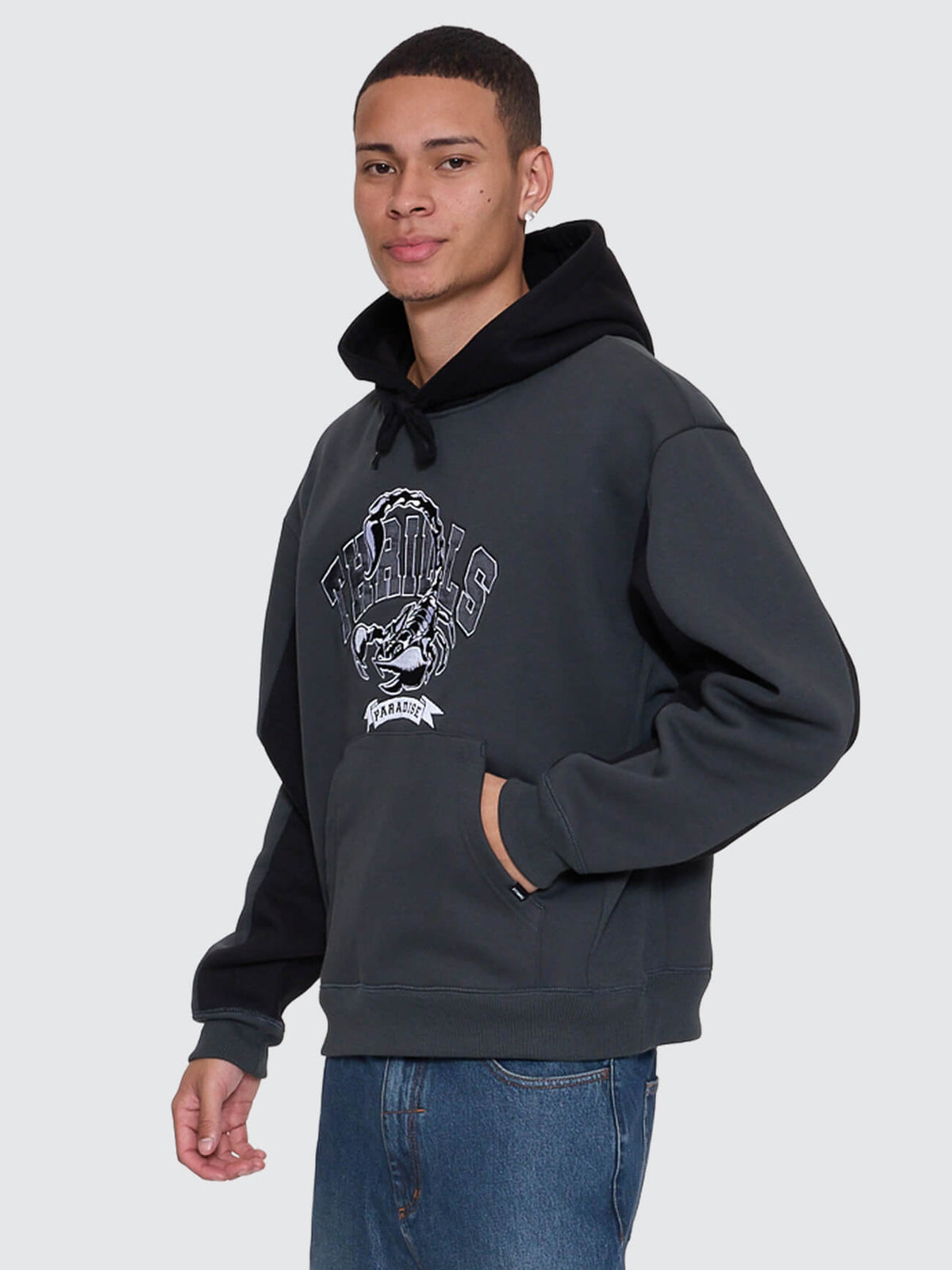 Sting Of Defeat Slouch Pull On Cropped Hood - Carbon - Catani Clothing