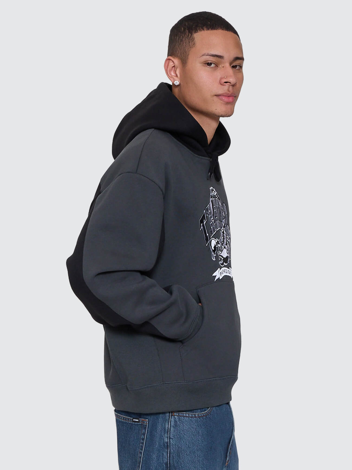 Sting Of Defeat Slouch Pull On Cropped Hood - Carbon - Catani Clothing