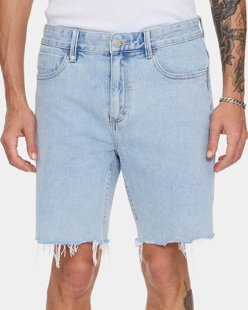 Thrills Bones Raw Slim Denim Short - Serenity Blue (view 3)