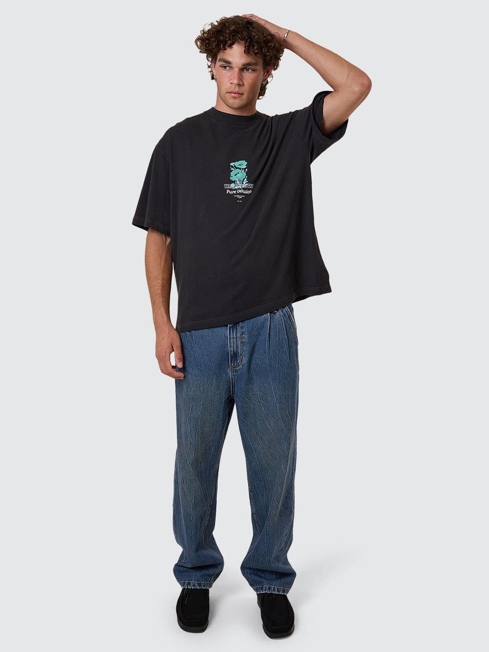 Pure Delusion Box Fit Oversize Short Tee - Faded Black