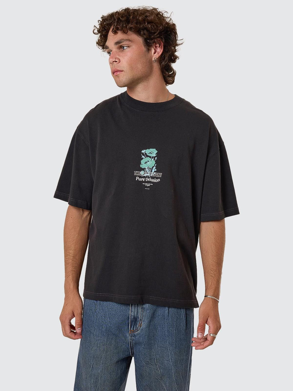Pure Delusion Box Fit Oversize Short Tee - Faded Black