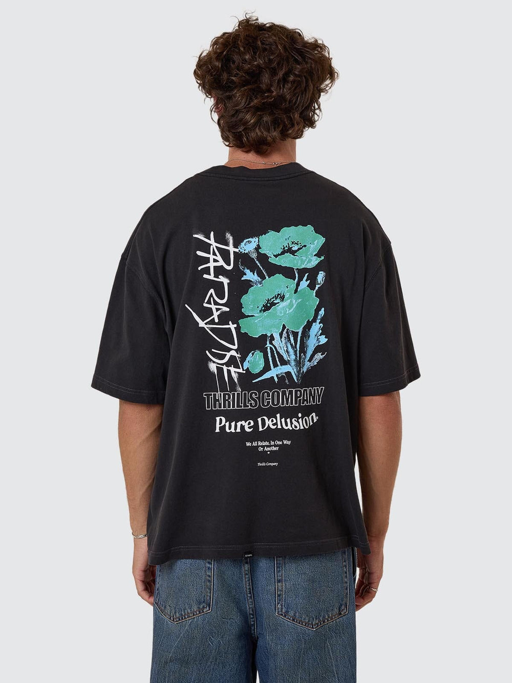 Thrills Pure Delusion Box Fit Oversize Short Tee - Faded Black (view 6)