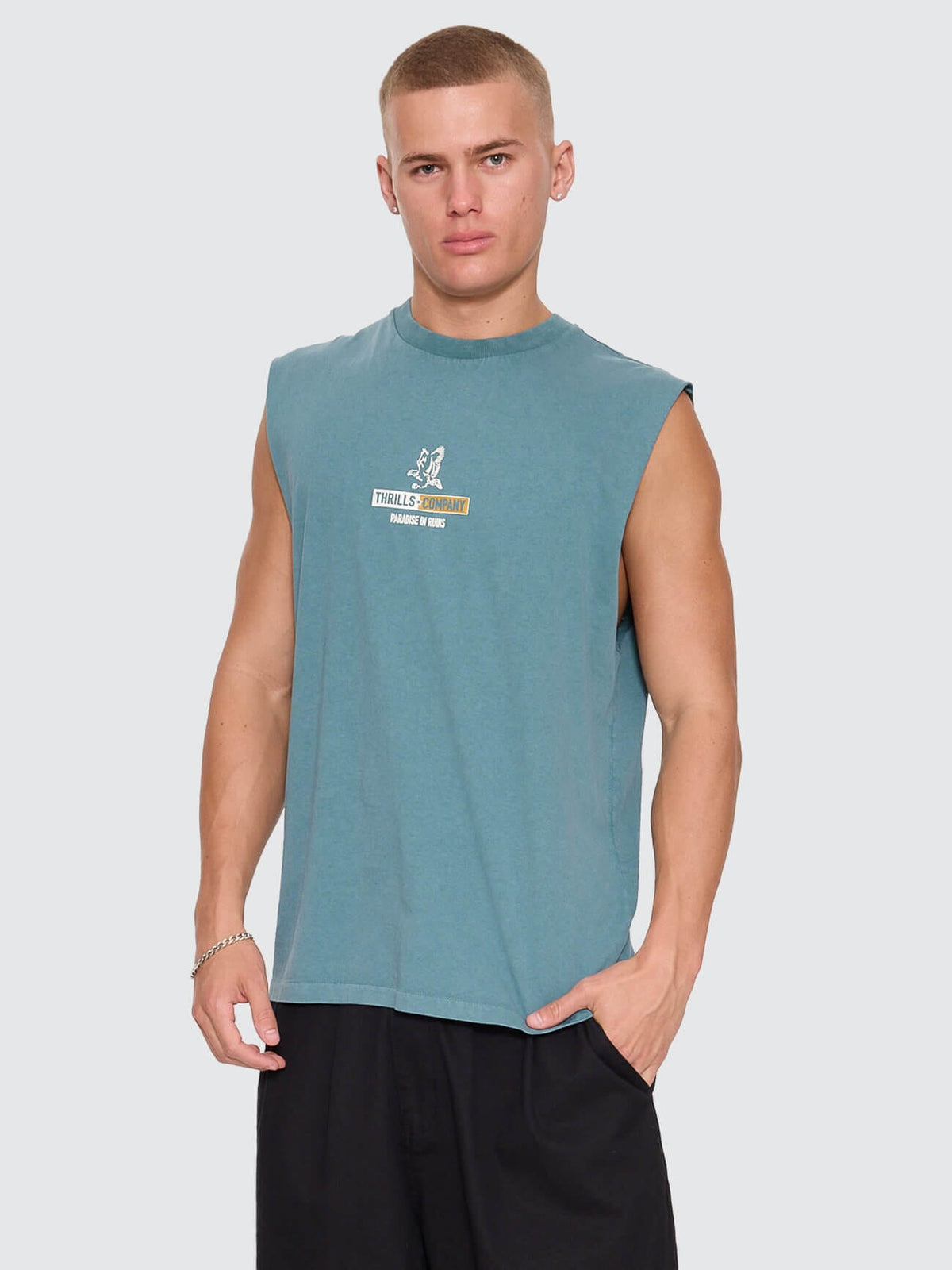Thrills Risen Merch Muscle Tee Troppo Teal