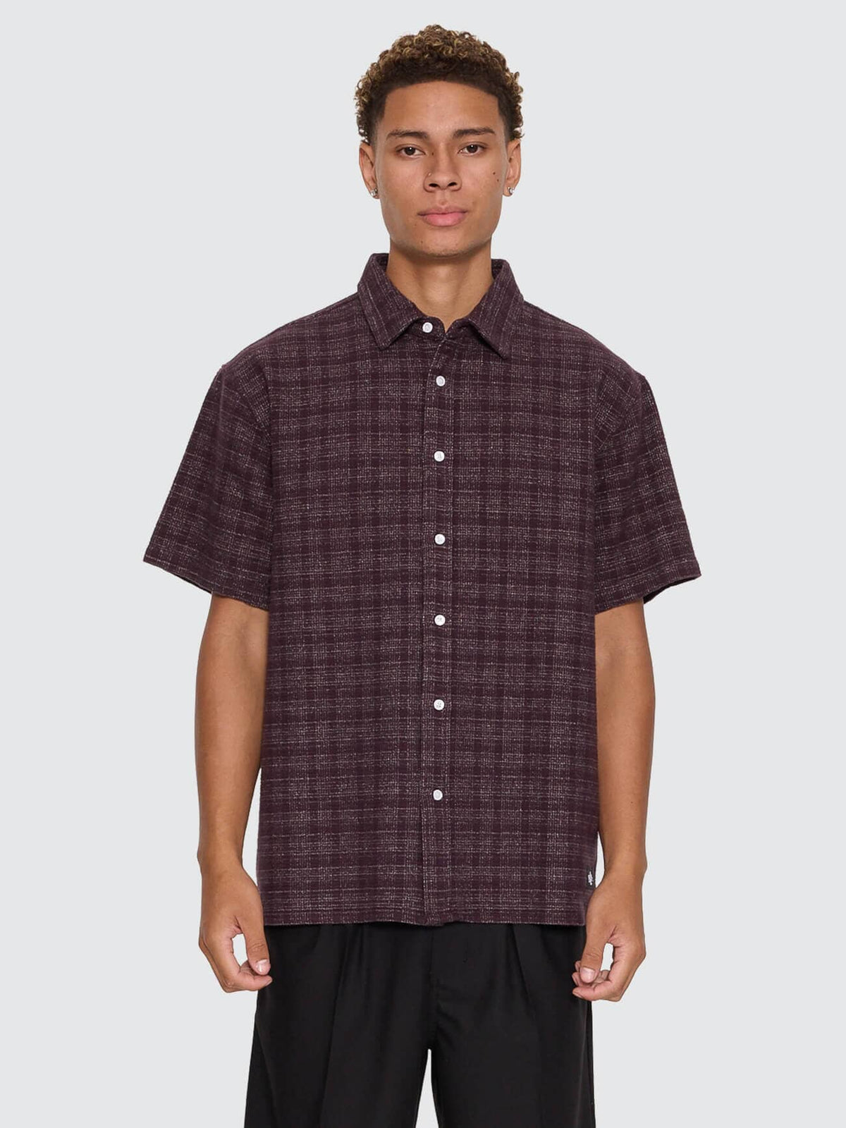 Thrills Patches Cropped Short Sleeve Shirt Aubergine