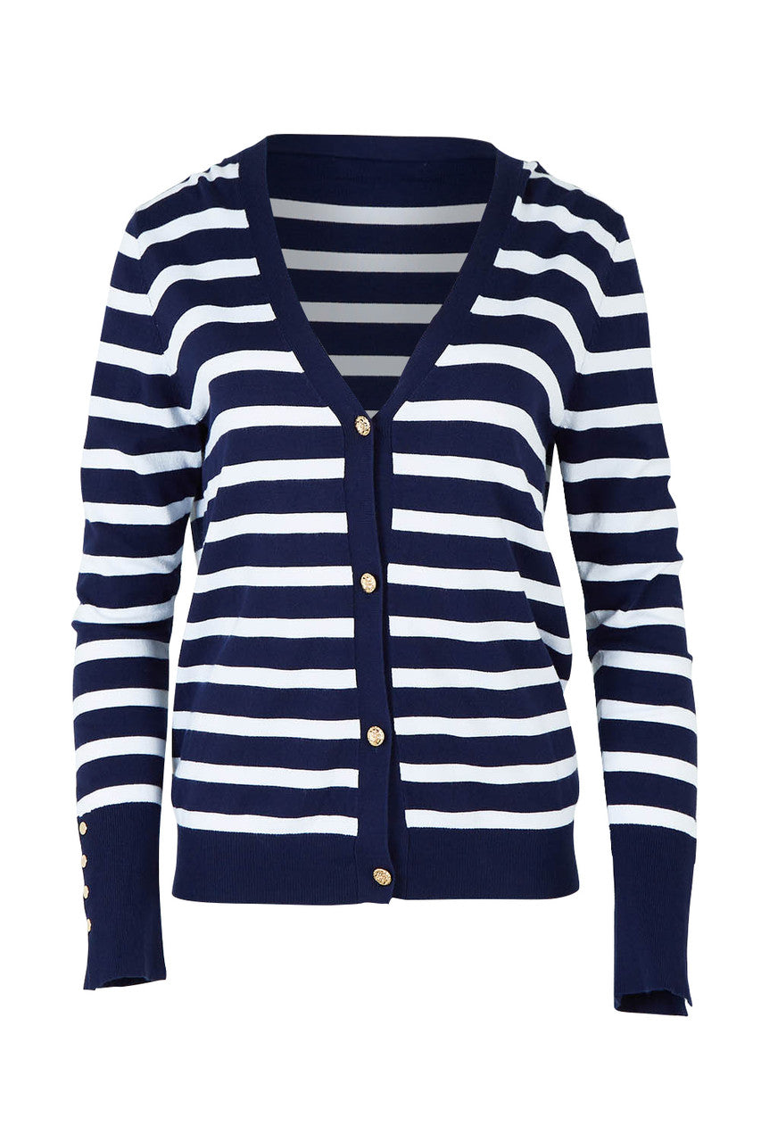 Cara Stripe Cardigan - Navy / White