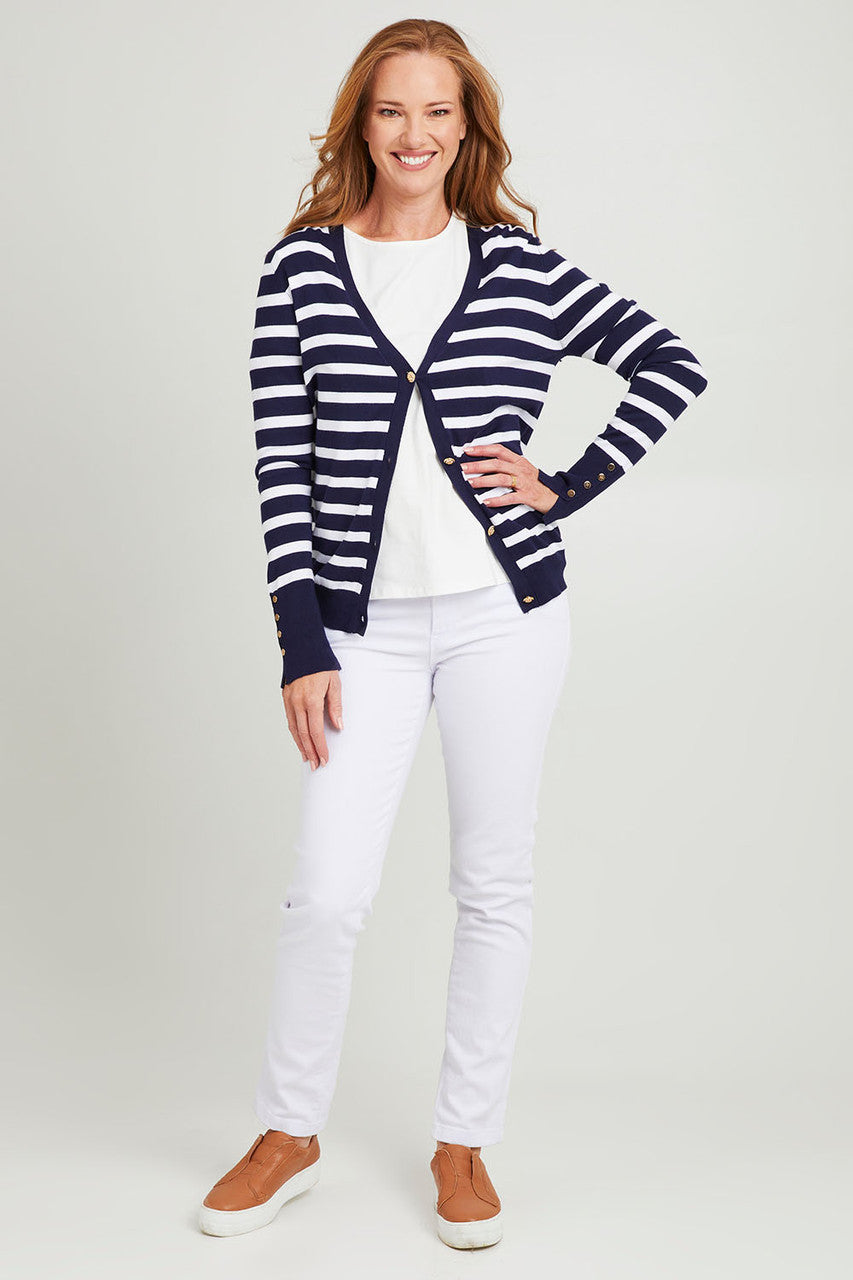 Cara Stripe Cardigan - Navy / White