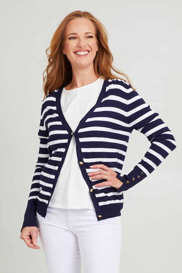 Cara Stripe Cardigan - Navy / White