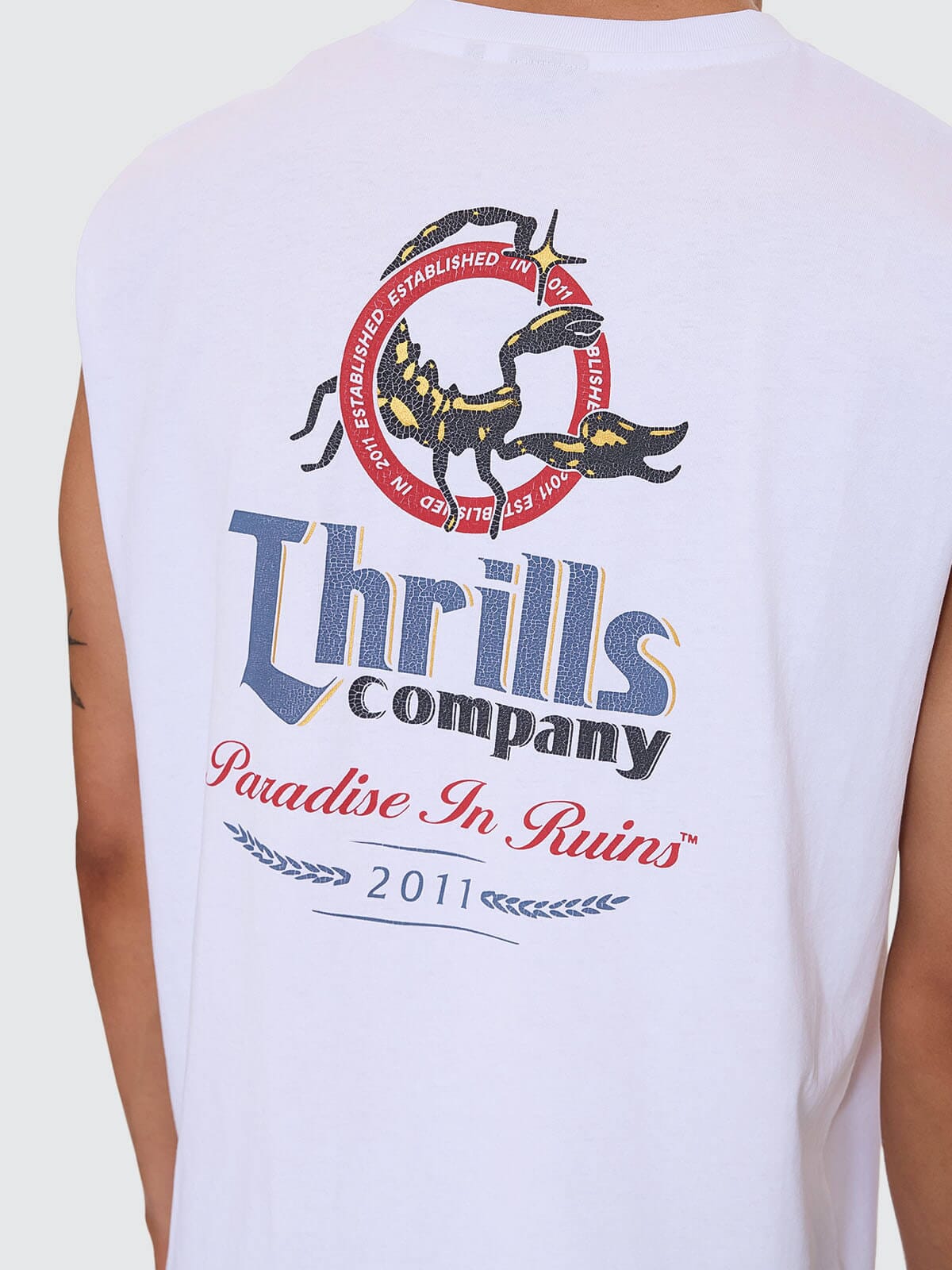 Thrills Banquet Merch Fit Muscle  Tee - White (view 4)
