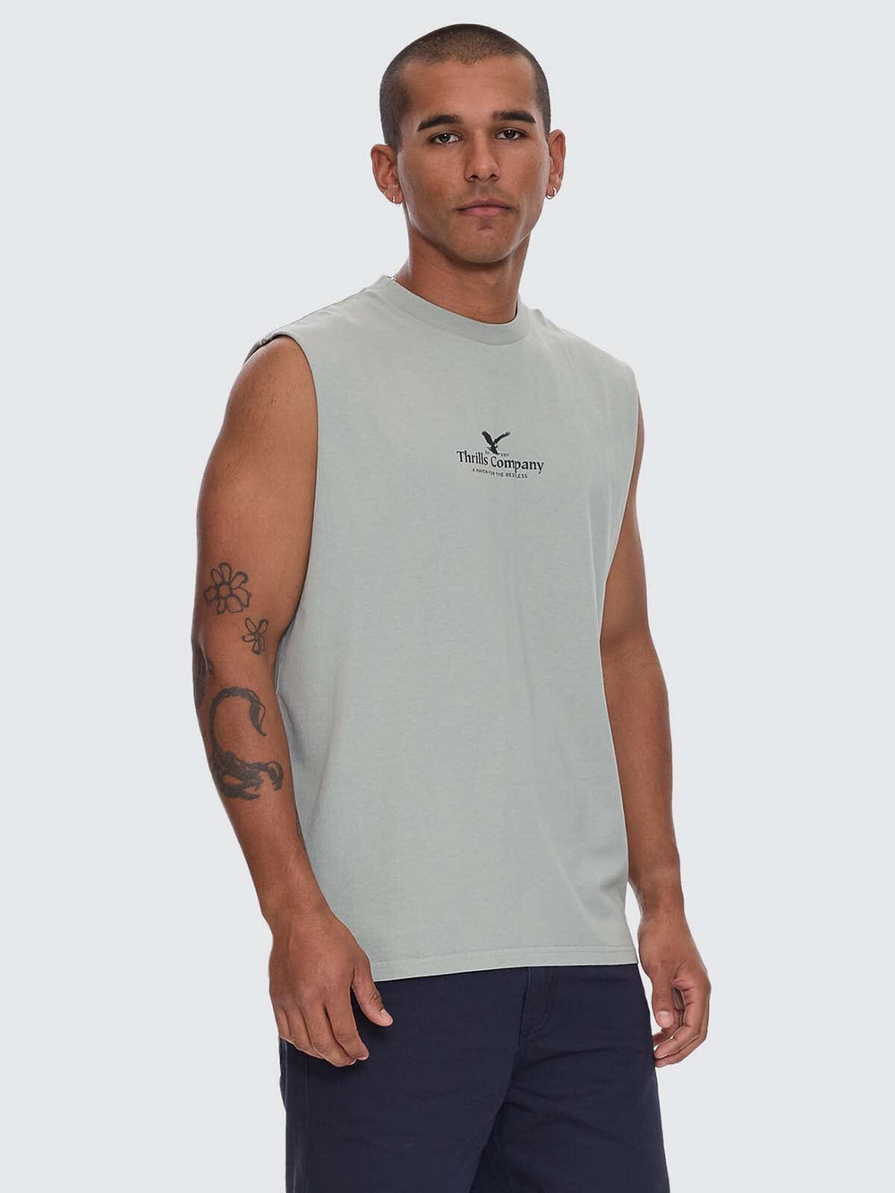 Thrills A Haven For The Restless Merch Fit Muscle Tee - Dirty Sage (view 5)