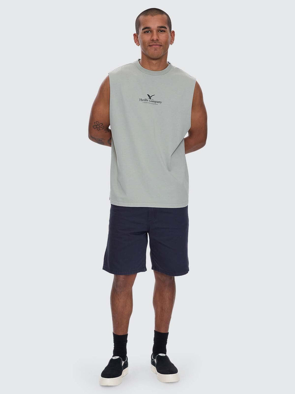 Thrills A Haven For The Restless Merch Fit Muscle Tee - Dirty Sage (view 6)