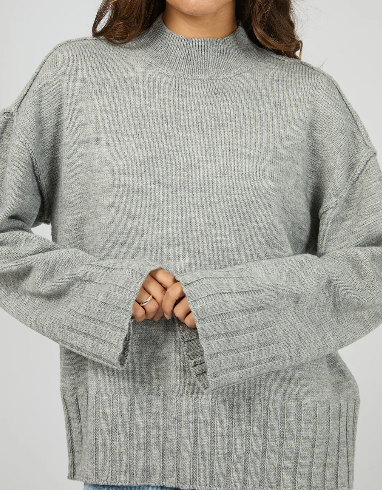 Silent Theory Lotus Knit Jumper - Grey Marle (view 3)