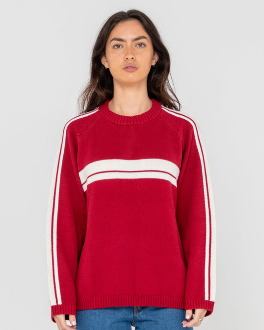 White Lines Crew Neck Knit - Rhubarb