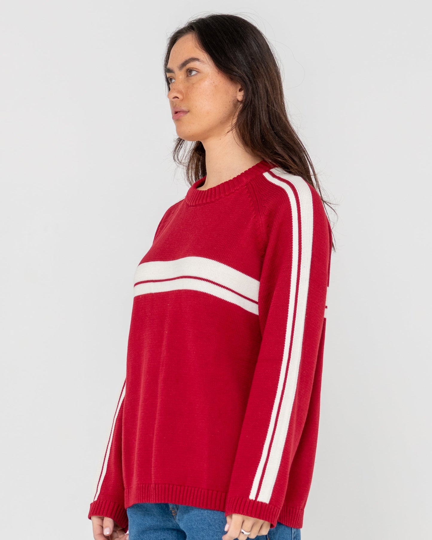 White Lines Crew Neck Knit - Rhubarb