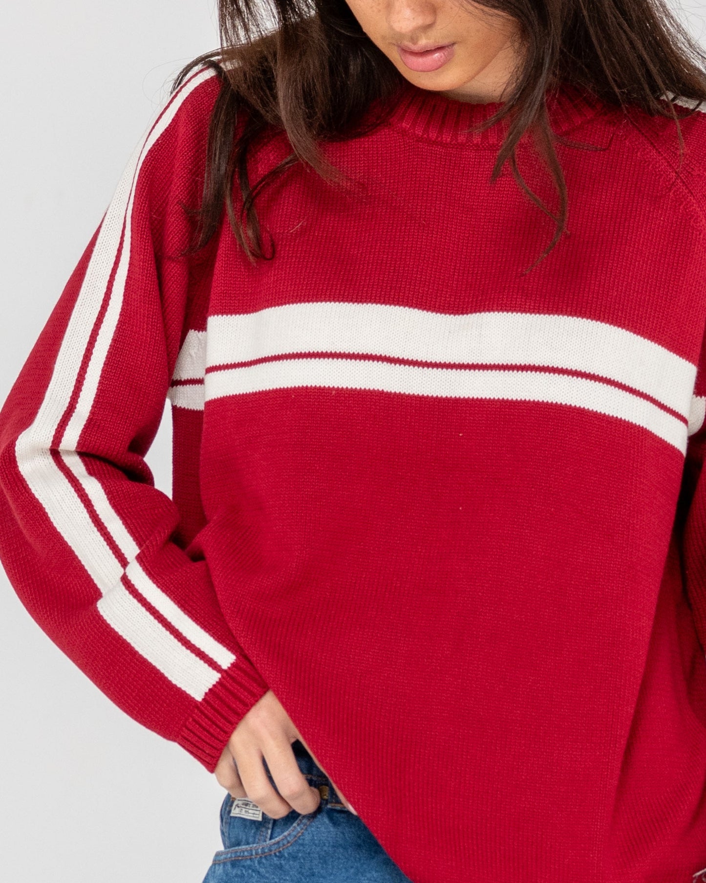 White Lines Crew Neck Knit - Rhubarb