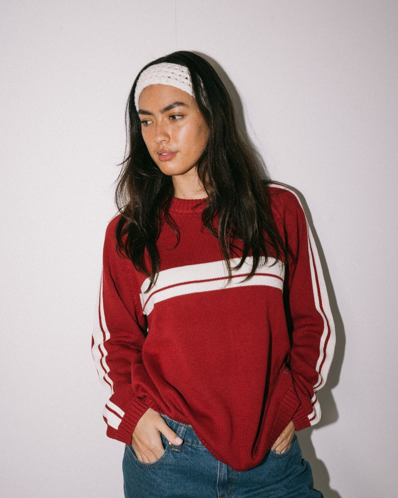 White Lines Crew Neck Knit - Rhubarb