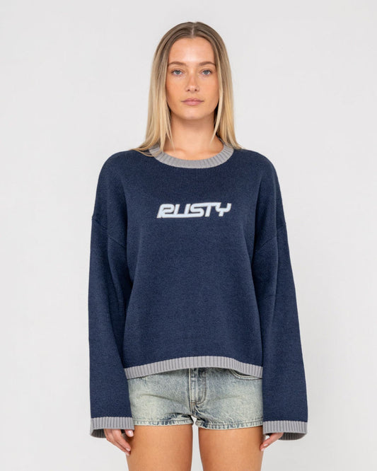 Rider Relaxed Crew Neck Knit - Navy