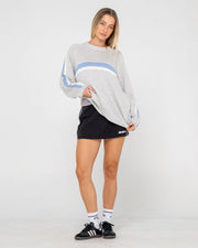 White Lines Long Sleeve Crew Neck Knit - Grey Marle / Blue - Catani Clothing