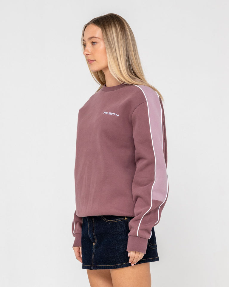 Rusty Two Timer Panelled Crew Fleece - Cadet / Elderberry (view 4)