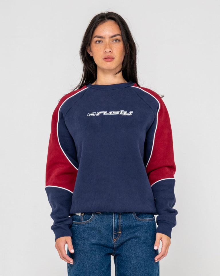 South Of The River Oversize Crew Fleece - Navy / Red - Catani Clothing