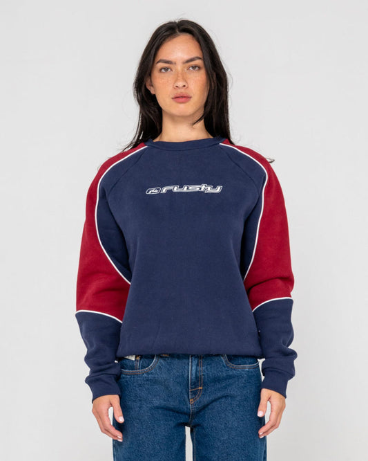 South Of The River Oversize Crew Fleece - Navy / Red