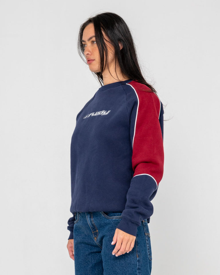 South Of The River Oversize Crew Fleece - Navy / Red - Catani Clothing