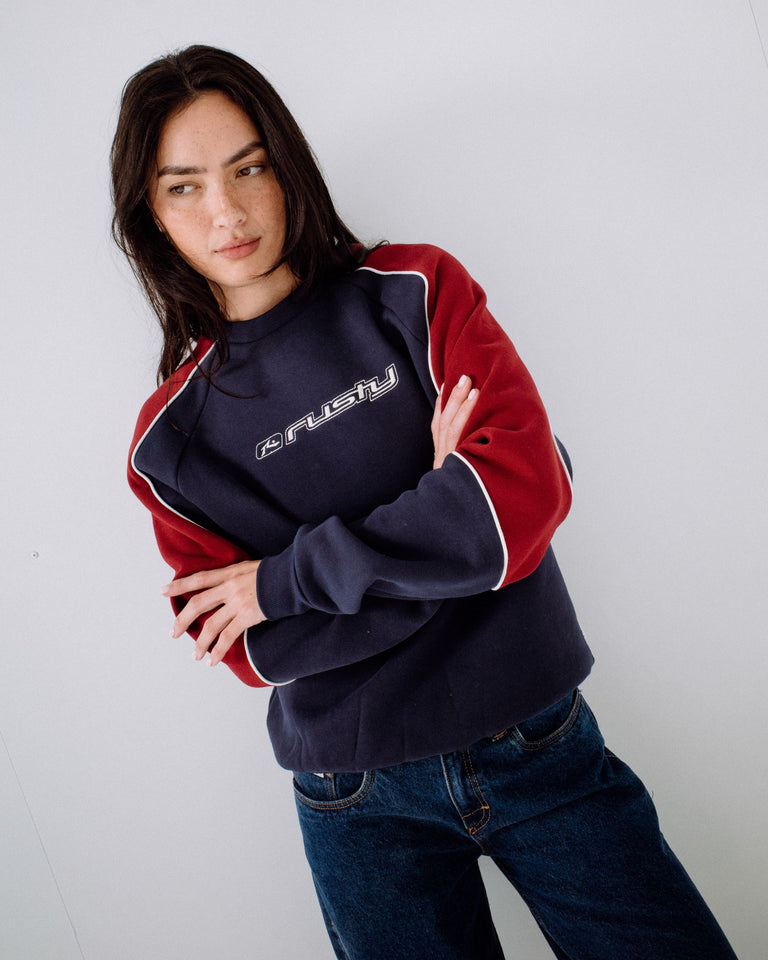 South Of The River Oversize Crew Fleece - Navy / Red - Catani Clothing