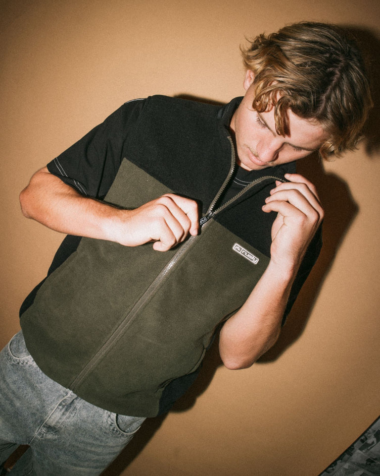 Rusty On The Run Tech Fleece Vest - Army Green (view 6)
