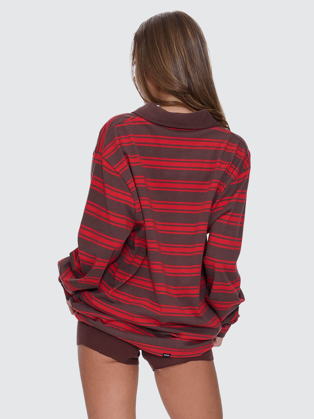 Thrills Conditions Apply Stripe Long Sleeve Polo - Bitter Chocolate (view 4)