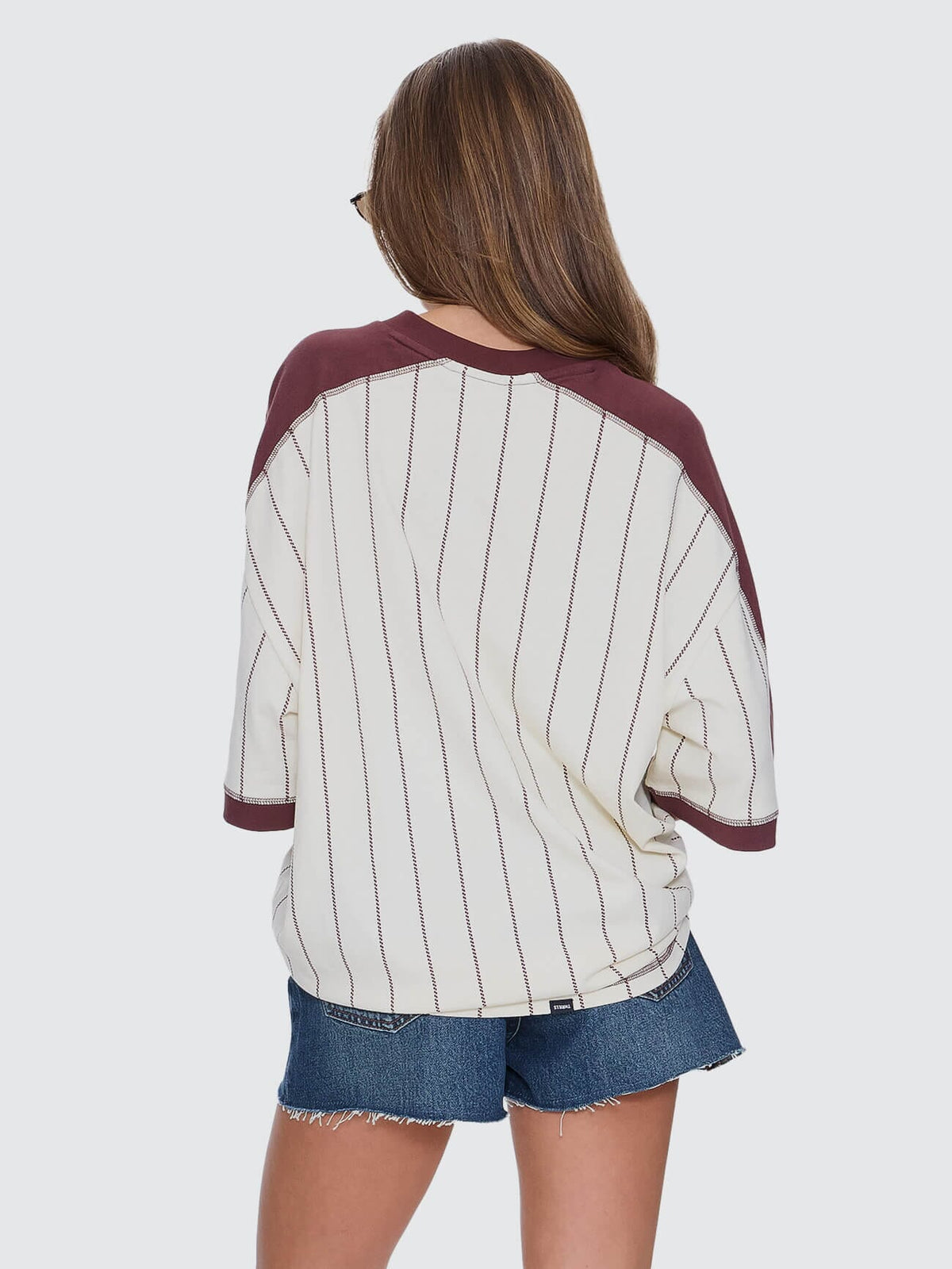Thrills Baseline Stripe V-Neck Oversized Tee - Butter Cream (view 4)