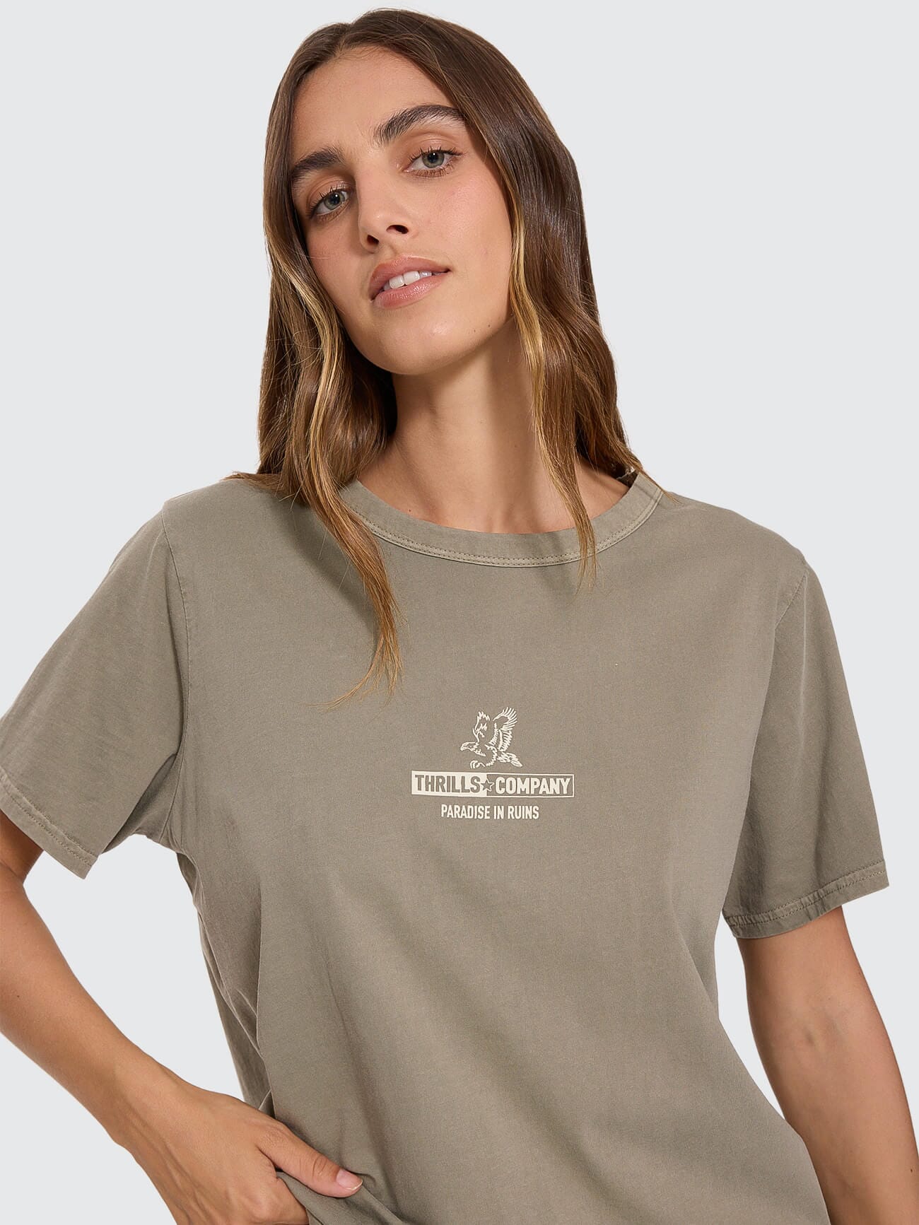 Thrills Risen Relaxed Tee in Olive - front print