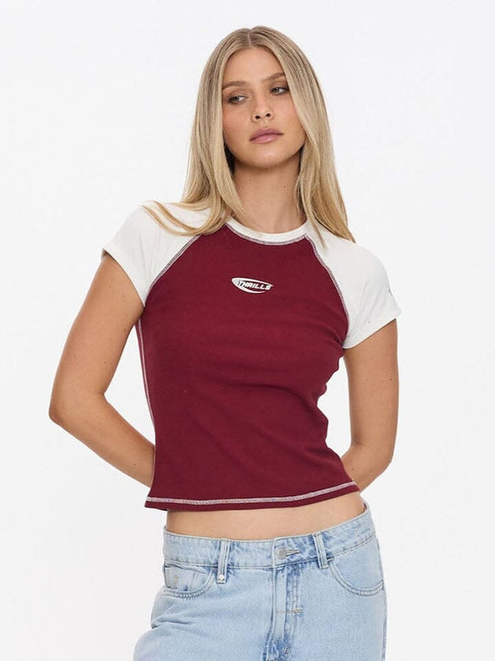 Playing For Keeps Raglan Club Tee - Garnet Red