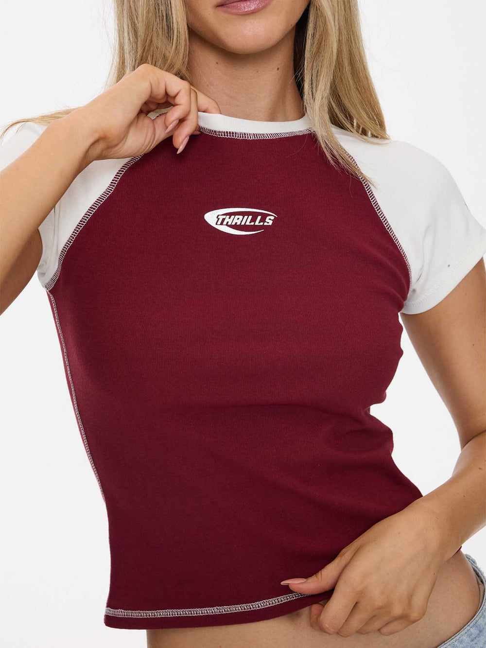 Playing For Keeps Raglan Club Tee - Garnet Red