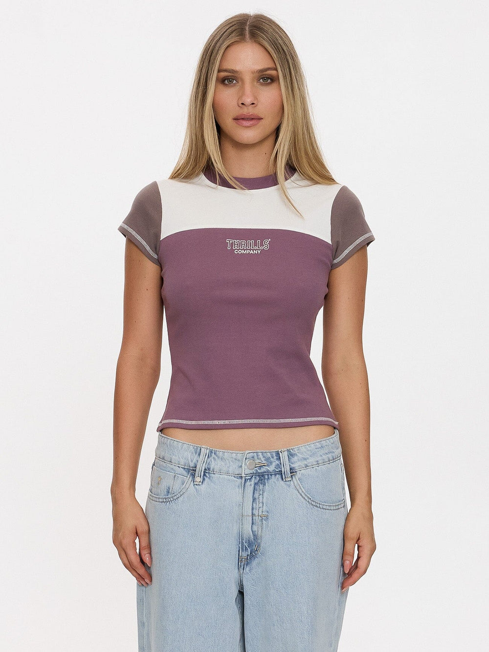 Thrills Break Point Panelled Club Tee - Vintage Mauve (view 7)