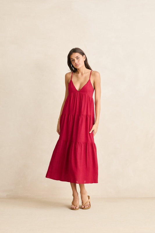Classic Tiered Midi Dress - Sangria